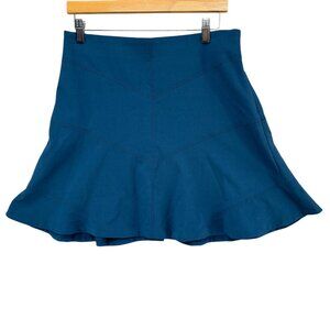 LOFT Ponte Seamed Mini Skirt Teal Flowy Drapey Side Zip Stretch Sized 10